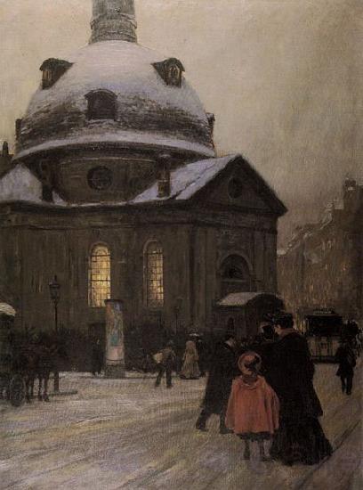 Franz Skarbina Bohmische Kirche am Heiligen Abend Norge oil painting art